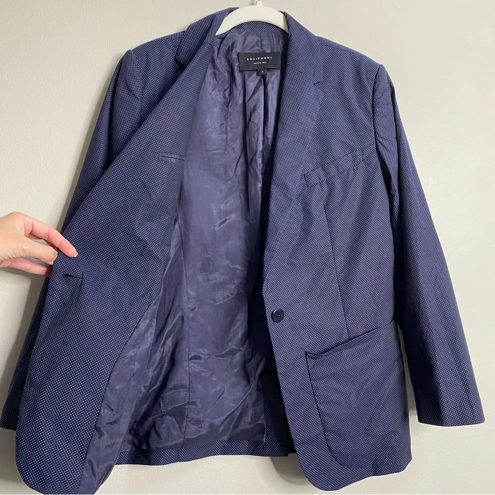 Equipment Navy Blue Jay School Boy Polkadot Print Blazer Size 4